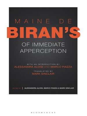 cover image of Maine de Biran's 'Of Immediate Apperception'